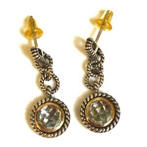 Lovely signed blue topaz earrings in 14K gold & sterling silver